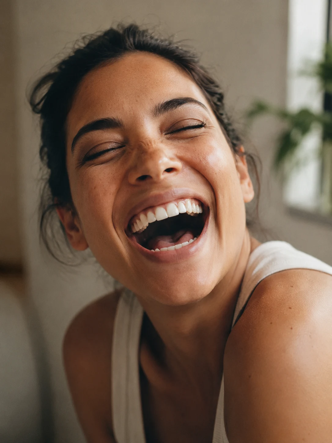 A member laughing after class