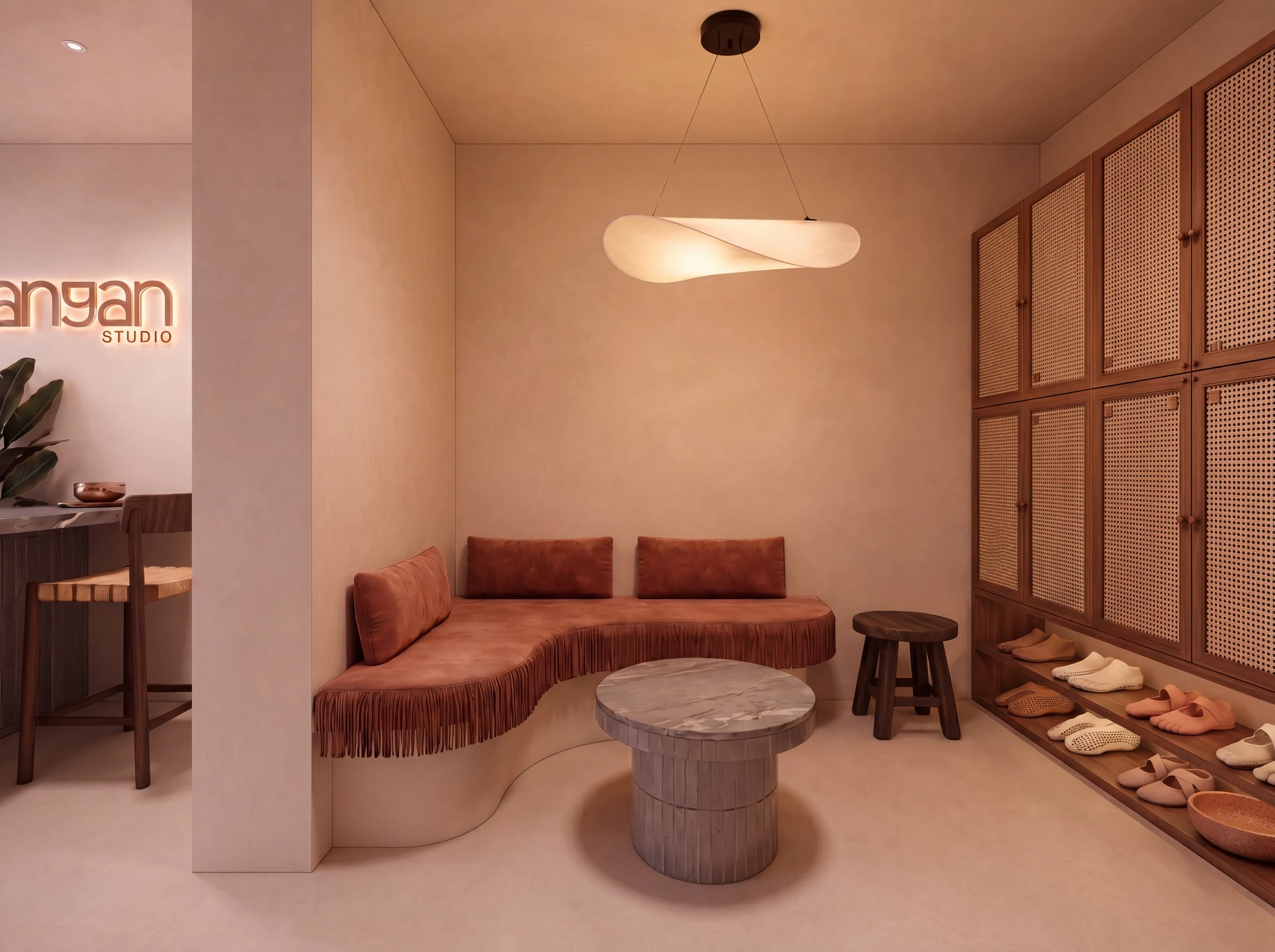 A quiet seating nook in the studio